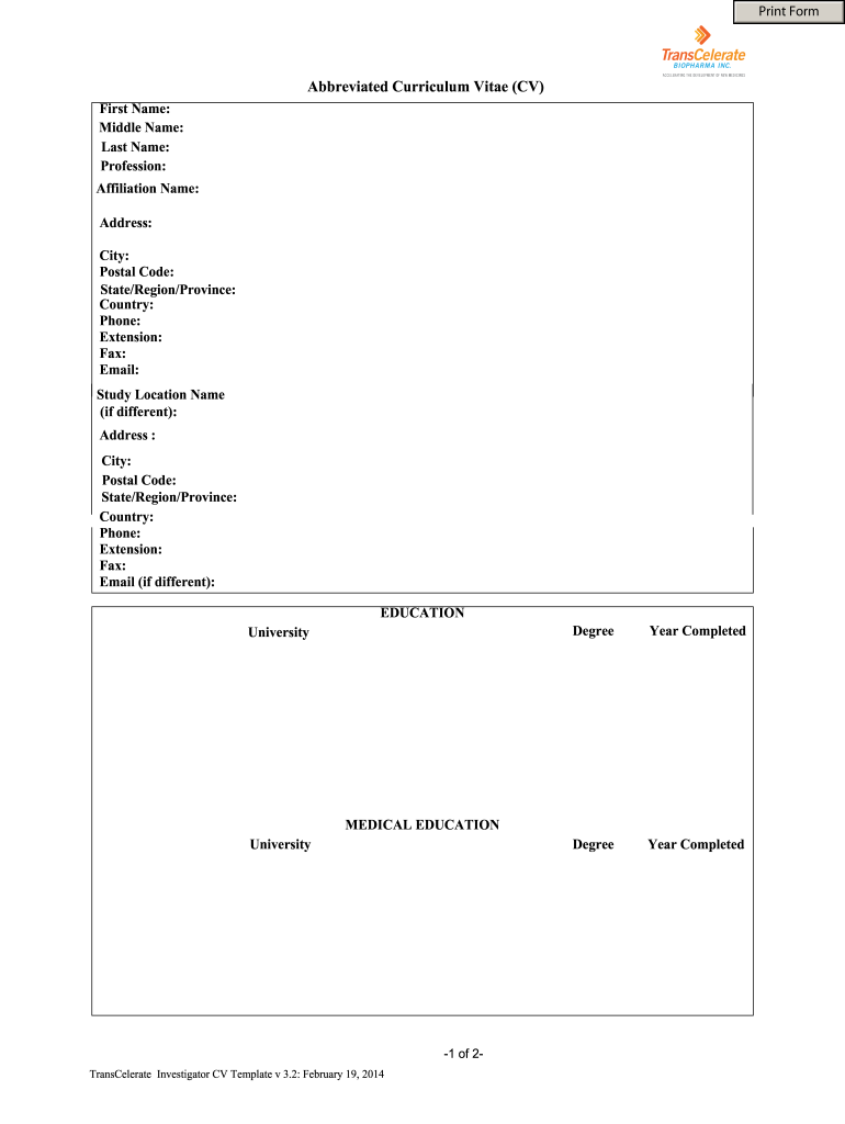  Cv Transcelerate Template 2014-2024