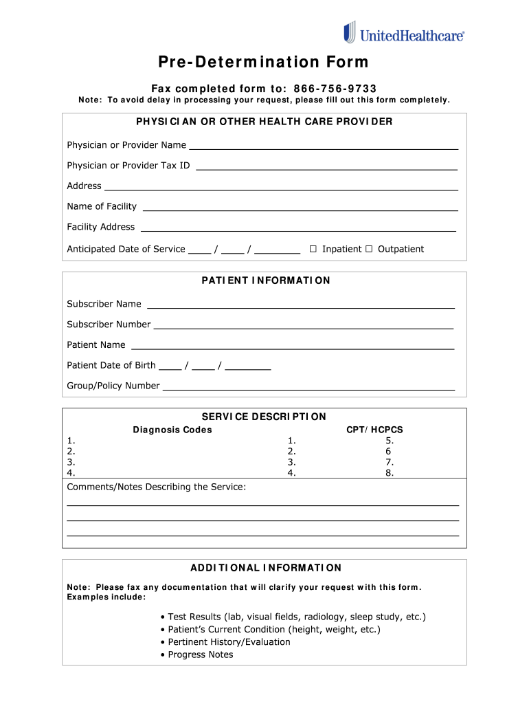 United Healthcare Predetermination Form