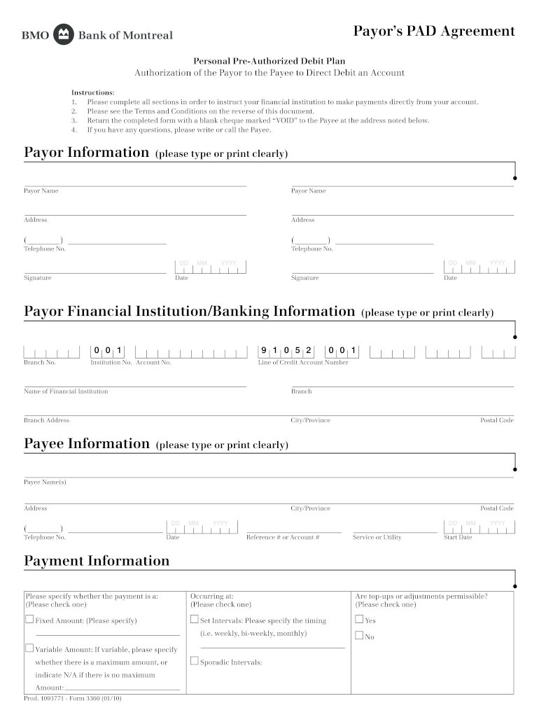  Bmo Pre Authorized Debit Form 2010-2024