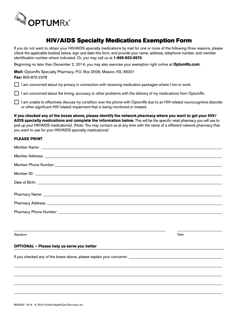 HIVAIDS Specialty Medications Exemption Form