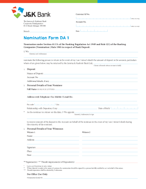How to Fill Nomination Form Da1 of J K Bank