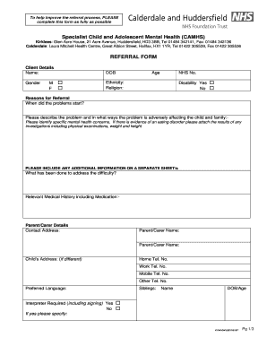 Camhs Referral  Form