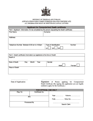 Death Certificate Trinidad  Form