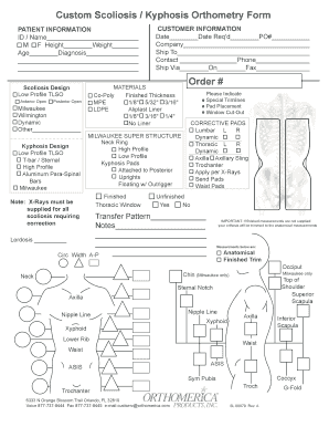 Custom Scoliosis Kyphosis Orthometry Form Order # Orthomerica