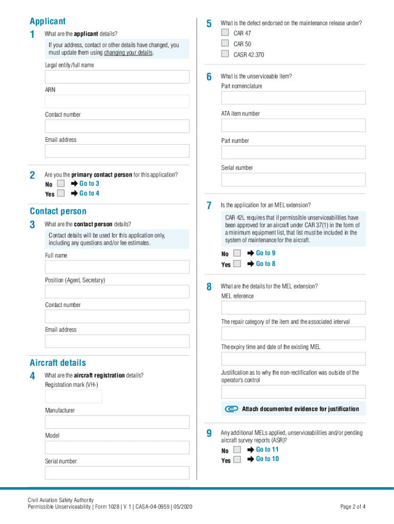  Form 1028 Permissible Unserviceability 2020-2024