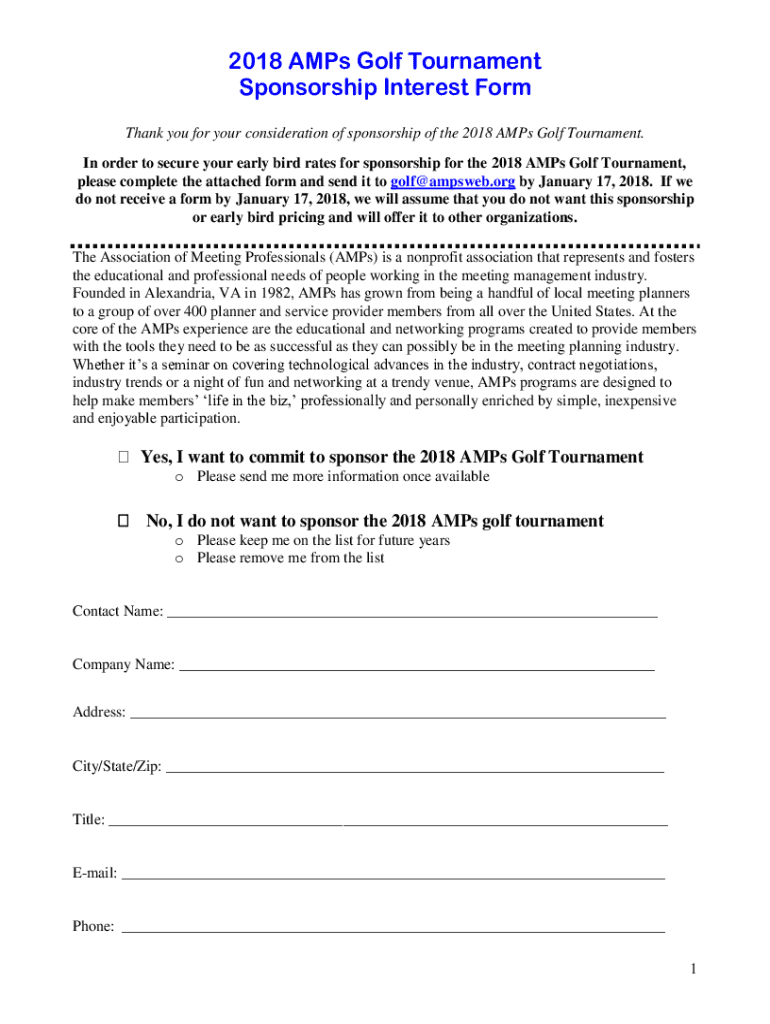 Golf Tournament Sponsor Letter  Form