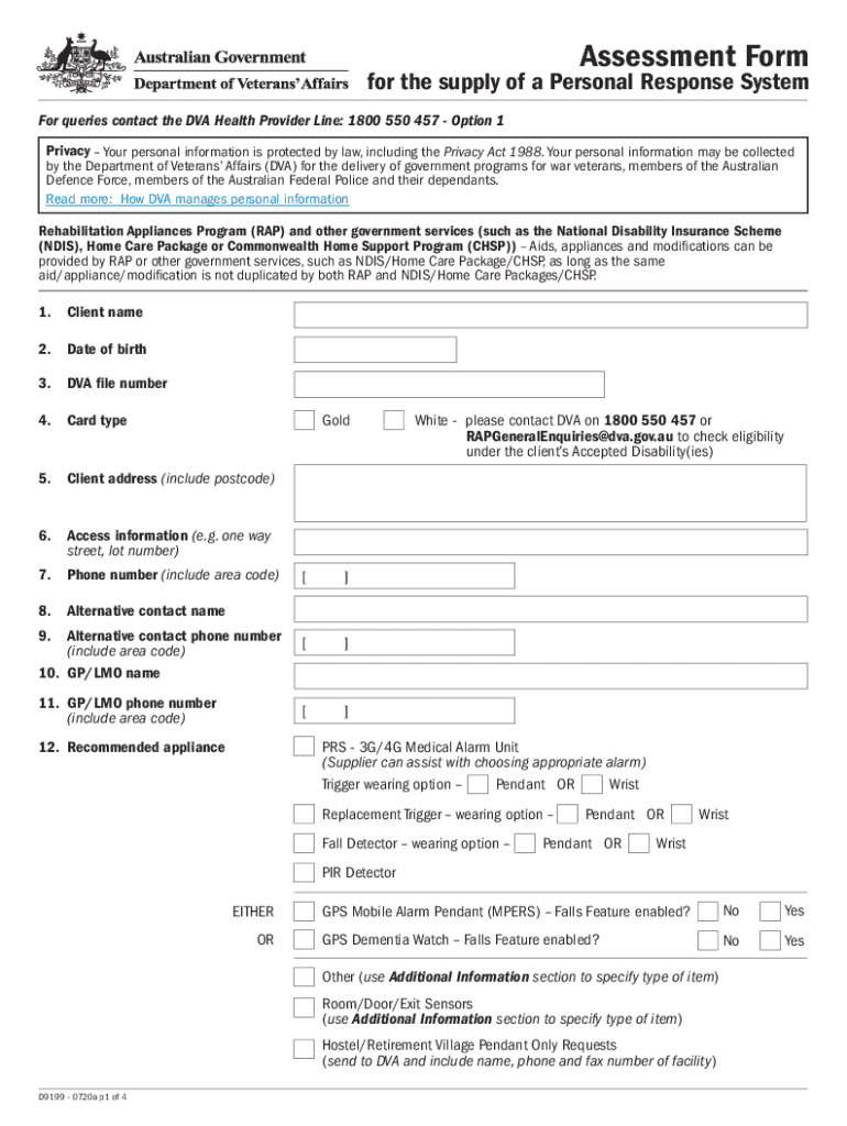  D9199 Assessment Form for the Supply of a Personal Response System 2020-2024
