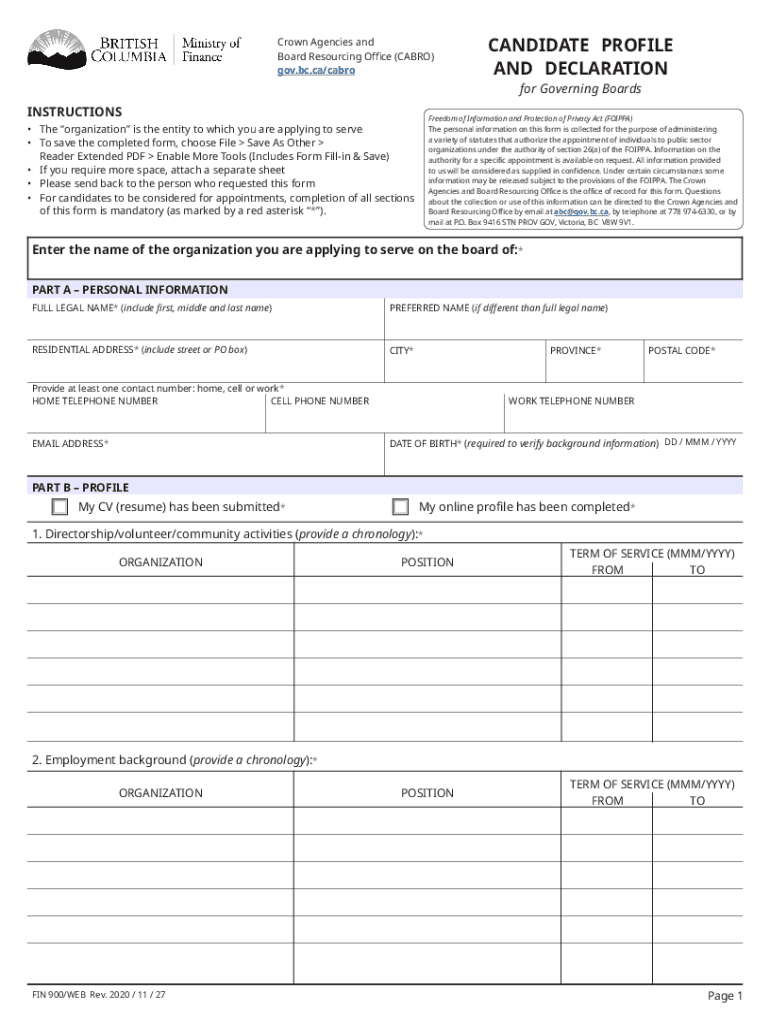  PDF FIN 900, Candidate Profile and Declaration for Governing Boards 2020-2024