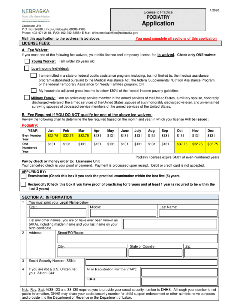  Podiatry License 2020-2024