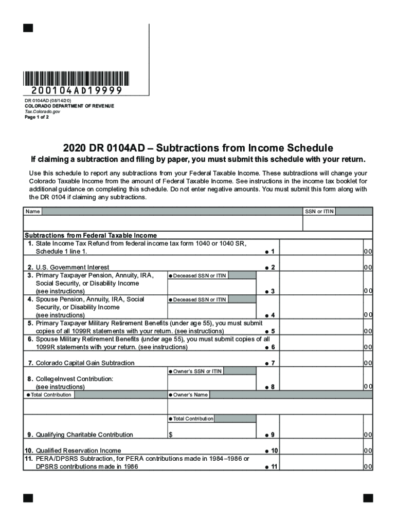  Line by Line Instructions for the DR 0104AD Subtractions from 2020