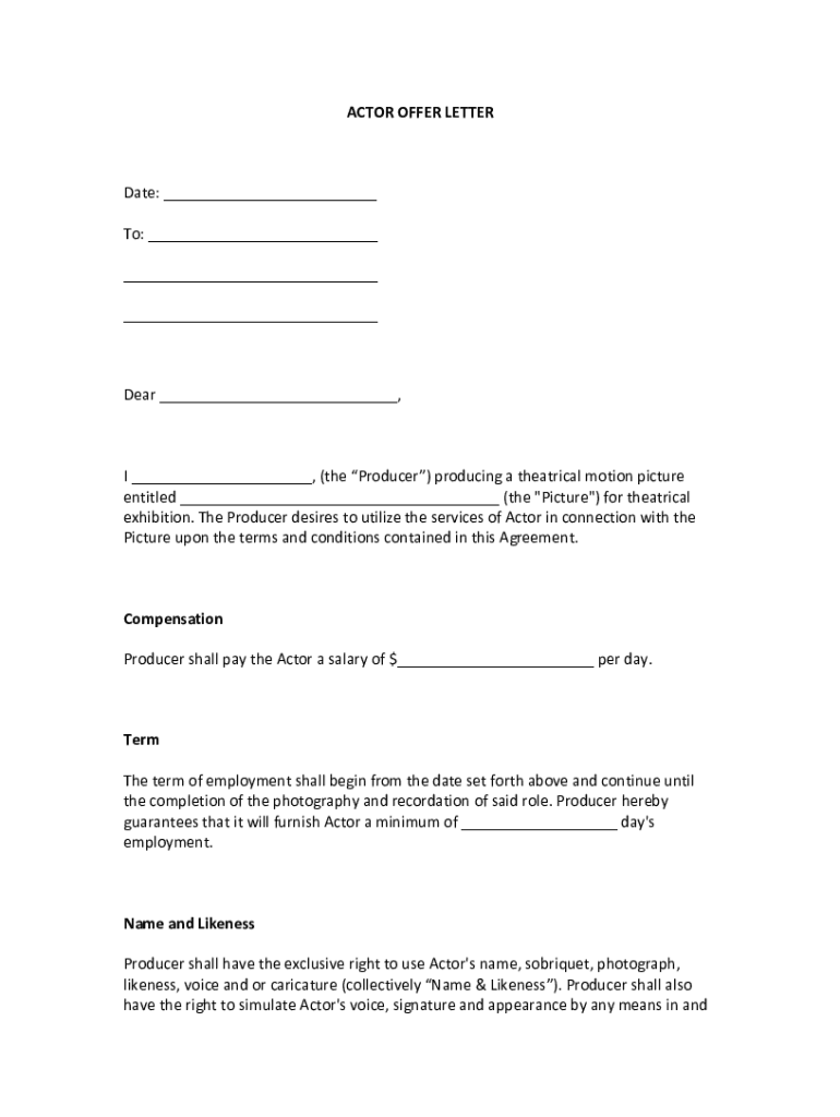 Actor Offer Letter  Form