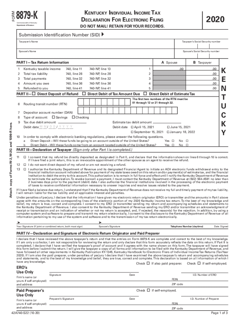  PDF 8879 K Kentucky Department of Revenue 2020