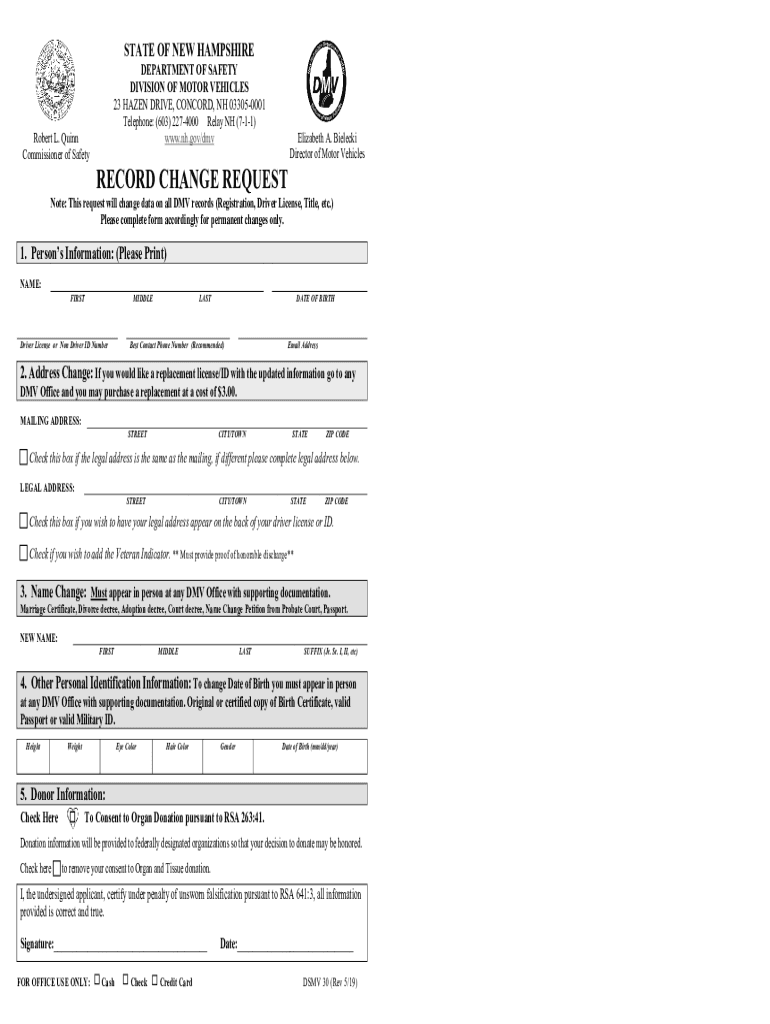  Form DSMV30 Download Fillable PDF or Fill Online Record Change 2019