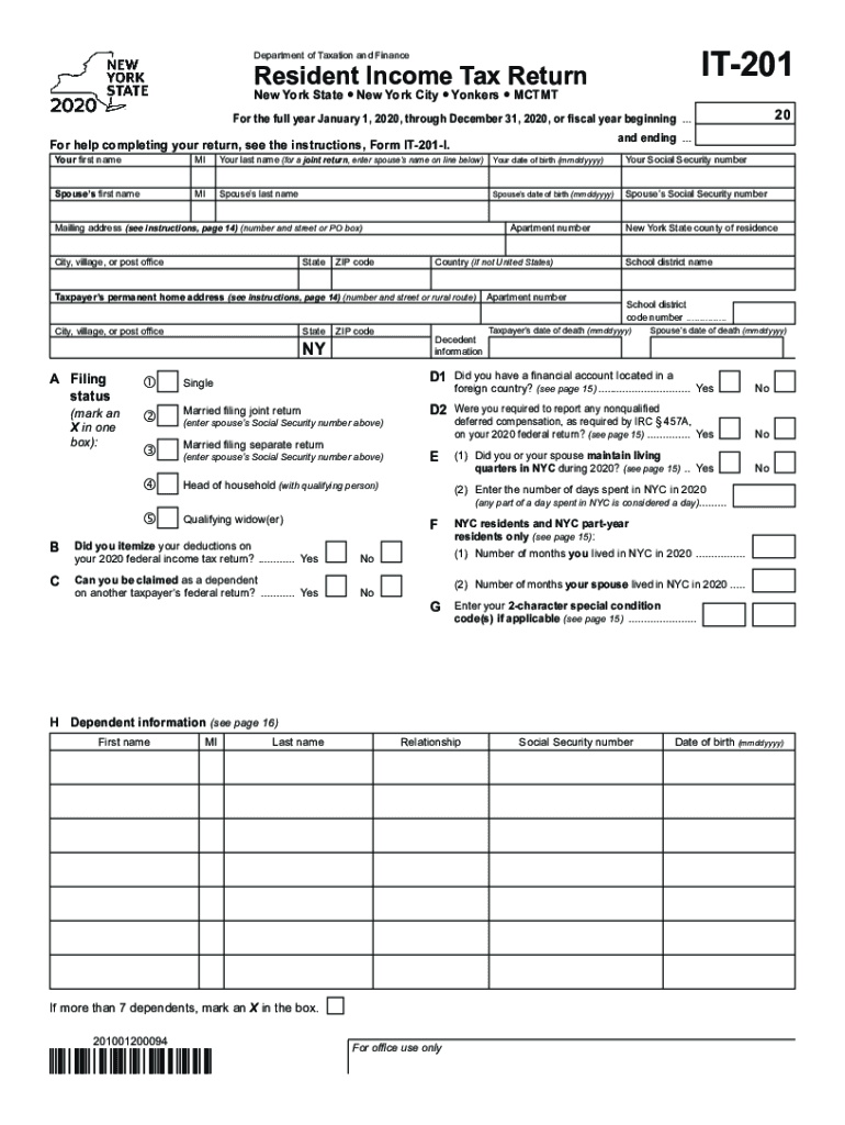  PDF Instructions for Form it 201 Department of Taxation and Finance 2020