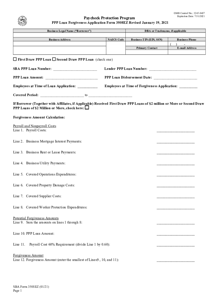  Paycheck Protection Loan Program Borrower Information Form and 2021