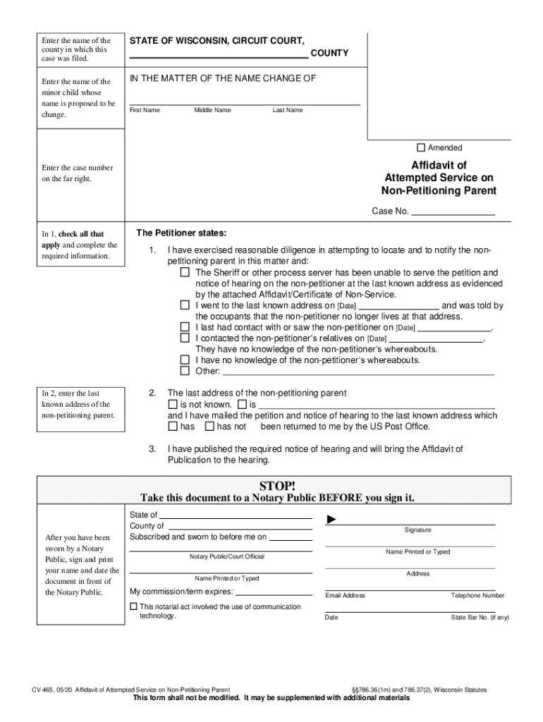 Get and Sign Name Change Wisconsin Court System Court Services for 2020-2022 Form