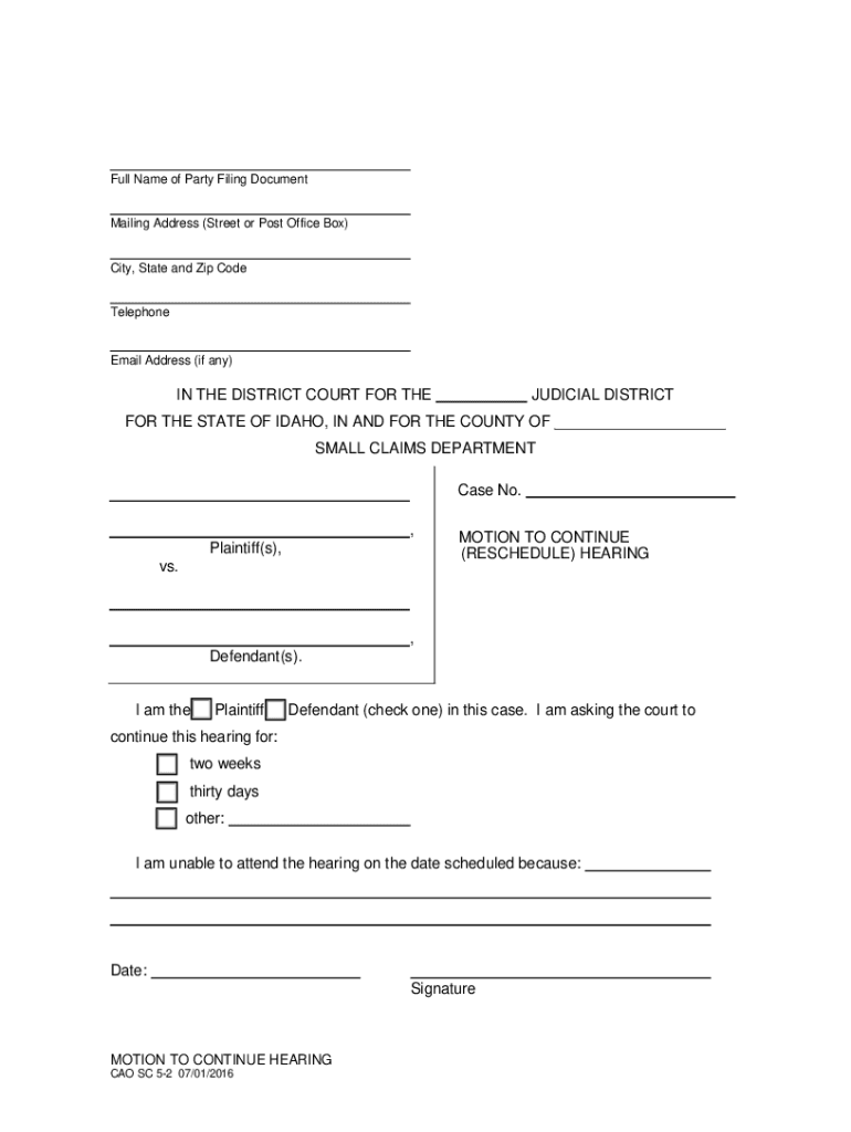 CAO SC 2 1 Affidavit of Service Idaho Court Assistance Office  Form