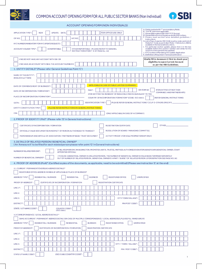 COMMON ACCOUNT OPENING FORM for ALL PUBLIC SECTOR BANKS Non