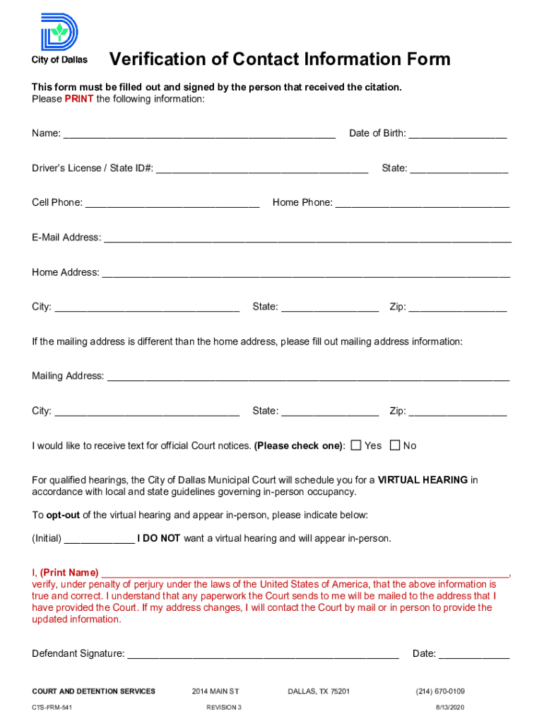 Verification of Contact Information Form