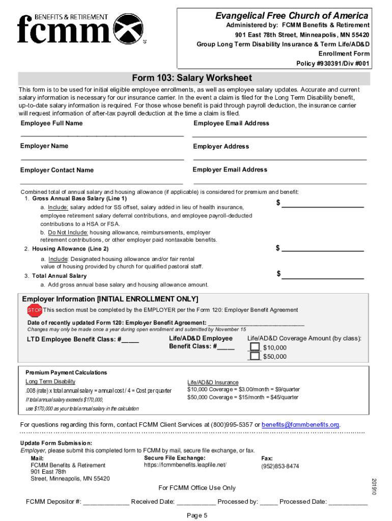 Form 103 Salary Worksheet FCMM Benefits &amp;amp; Retirement