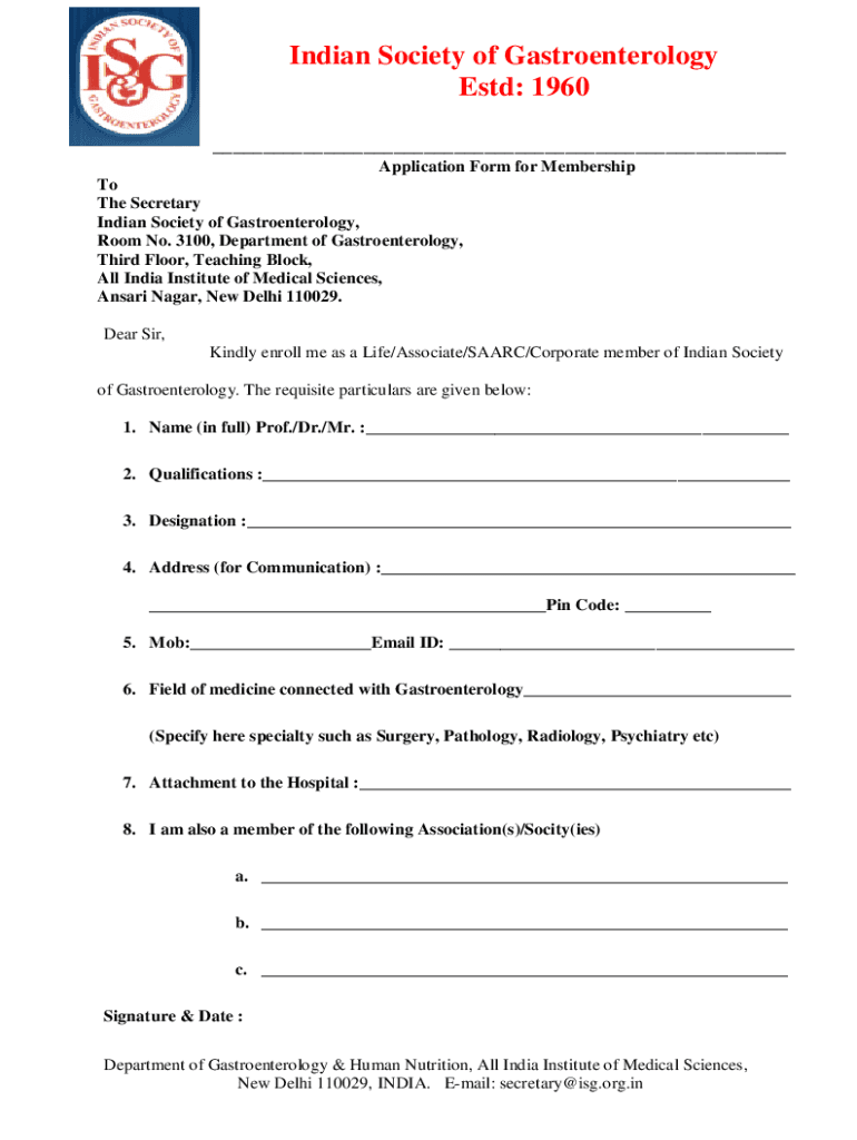 Indian Society of Gastroenterology Membership Form