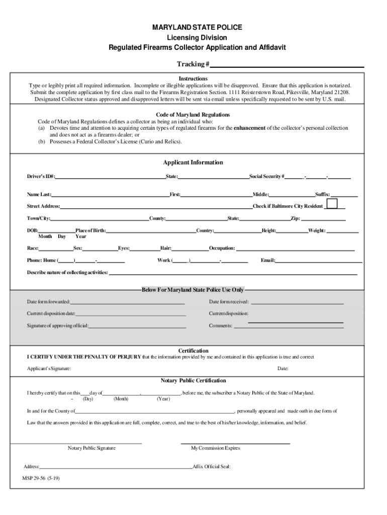Regulated Firearms Collector Application and Affidavit  Form