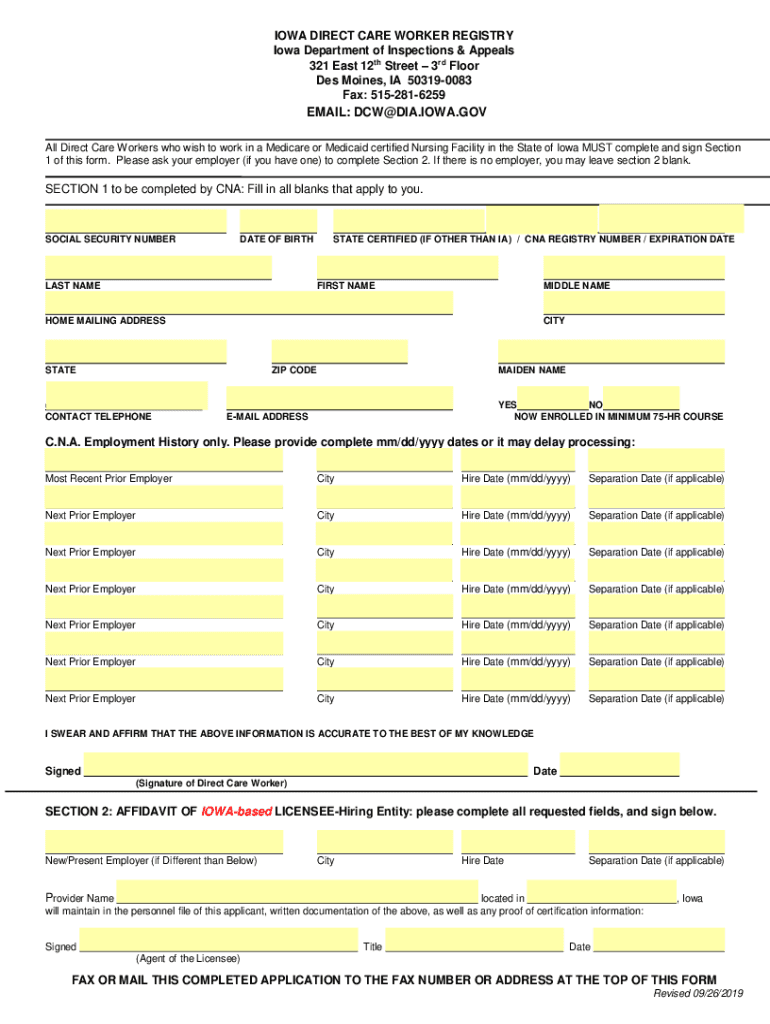  Iowa Direct Care Worker Registry 2019-2024