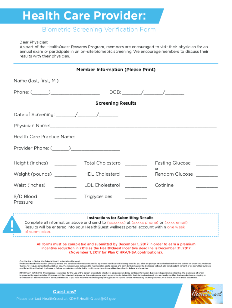 Biometric Health Screening Form