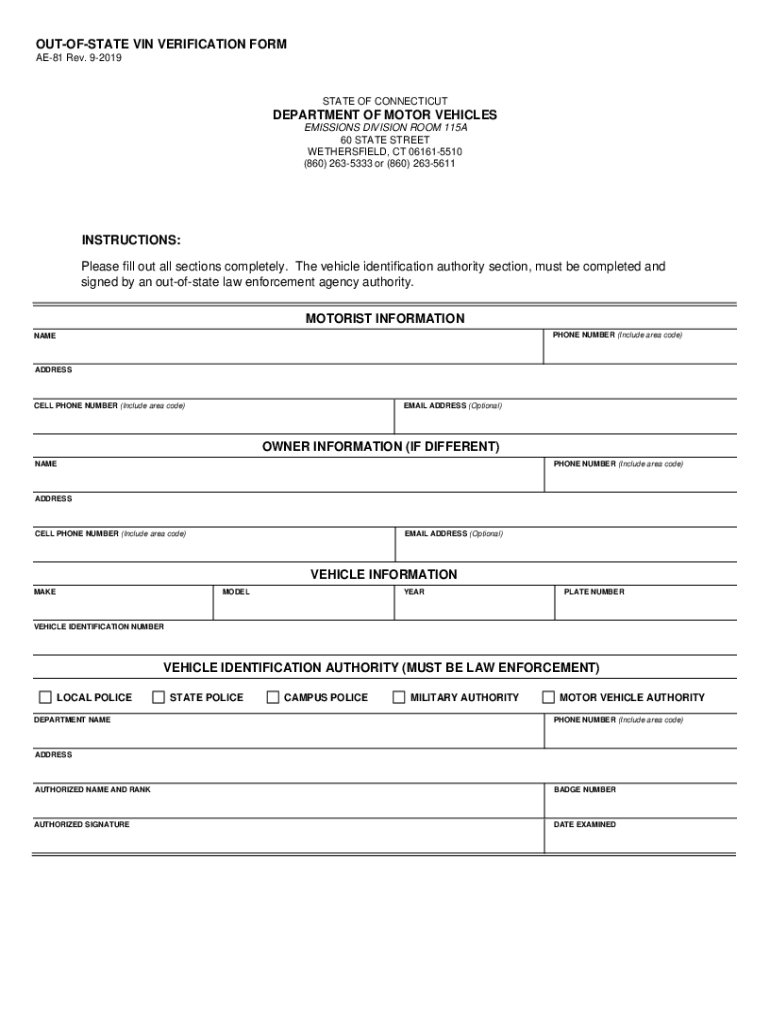  OUT of STATE VIN VERIFICATION FORM DEPARTMENT of 2019-2024