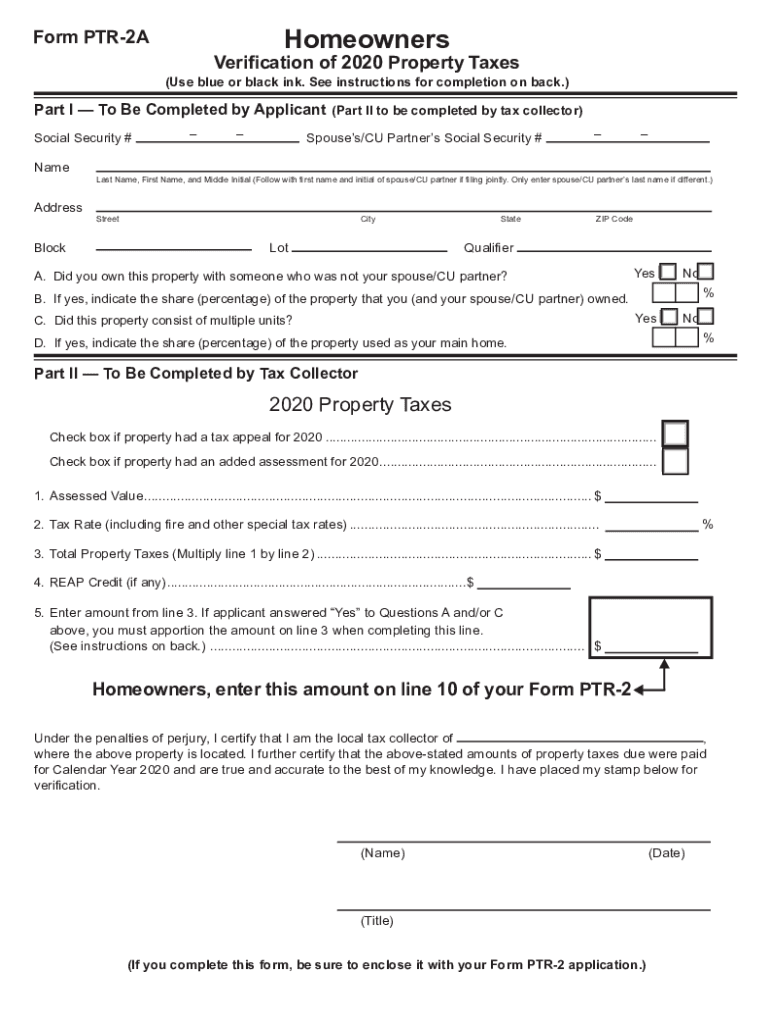 Homeowners Verification of Property Taxes for Use with Form