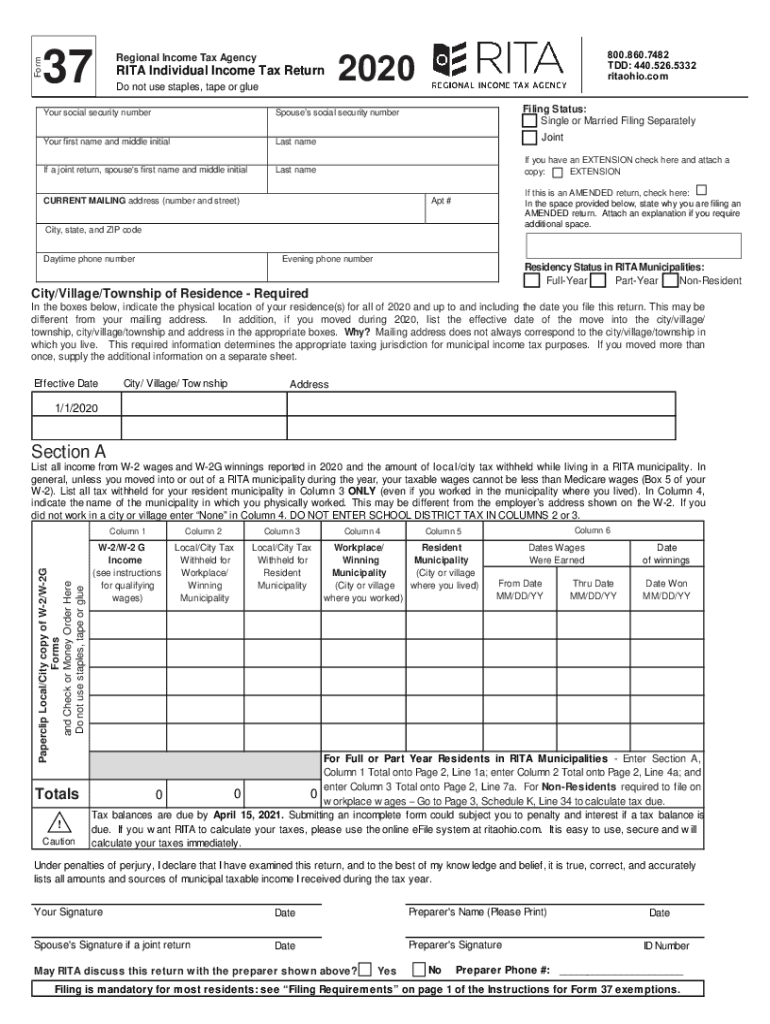  PDF Form 37 Regional Income Tax Agency 2020