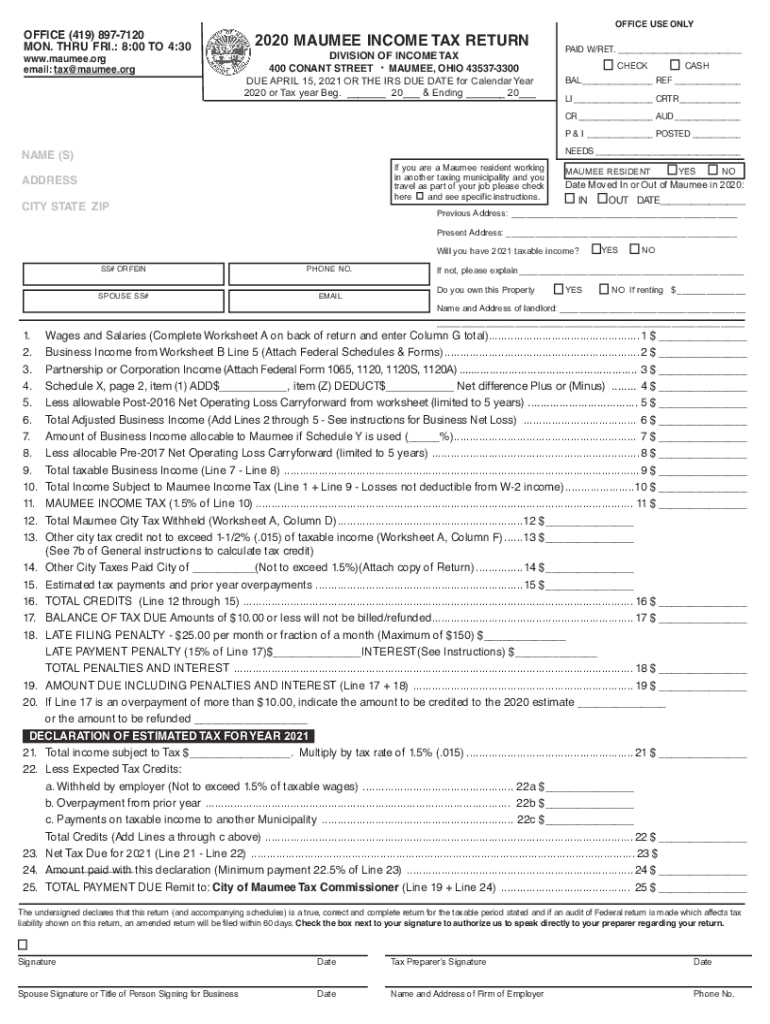  Form OH Income Tax Return Maumee Fill Online 2020