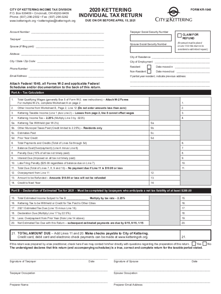  KETTERING INDIVIDUAL TAX RETURN 2020