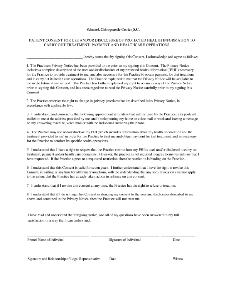 PDF HIPAA Compliance Patient Consent Form Pidcock Chiropractic, Inc