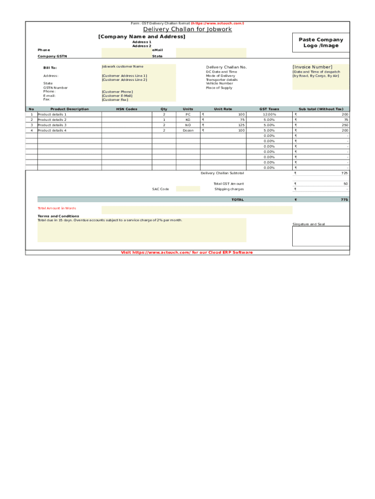 Delivery Challan Terms and Conditions  Form