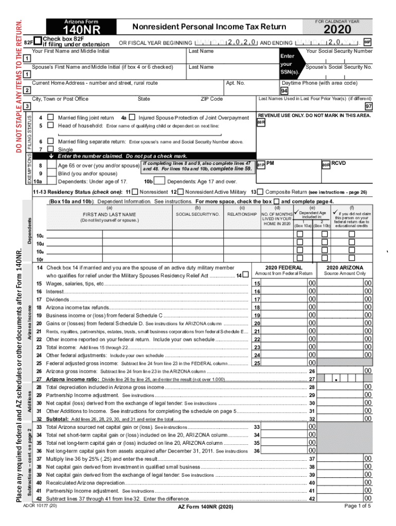  PDF Arizona Form 140NR Arizona Department of Revenue 2020