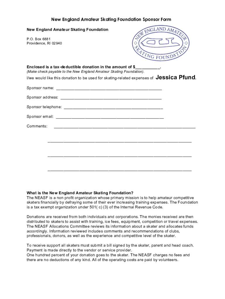 New England Amateur Skating Foundation Sponsor Form