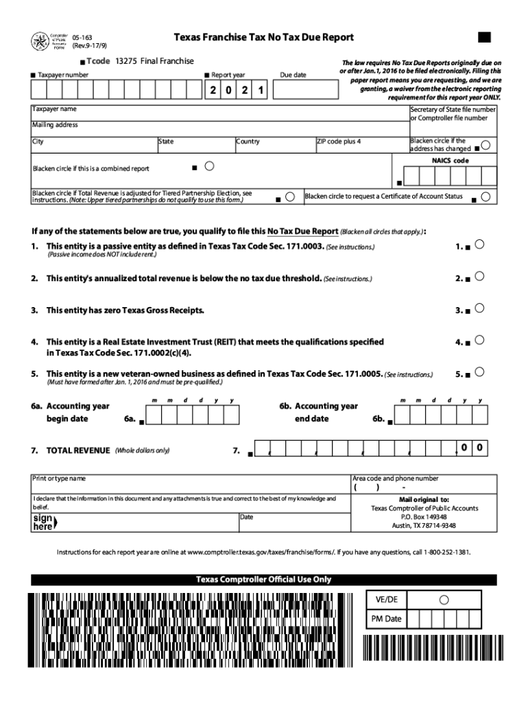  No Tax Due Information Report Franchise Tax 2021