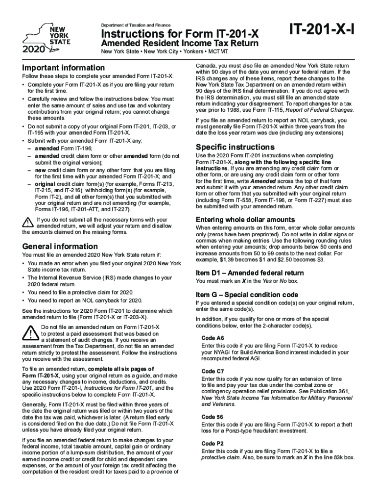  Instructions for Form it 201 X Amended Resident Income Tax Return Tax Year 2020