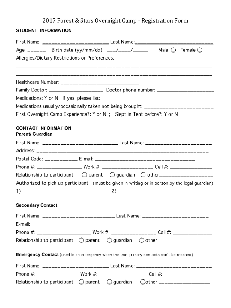 Overnight Camp Registration Form