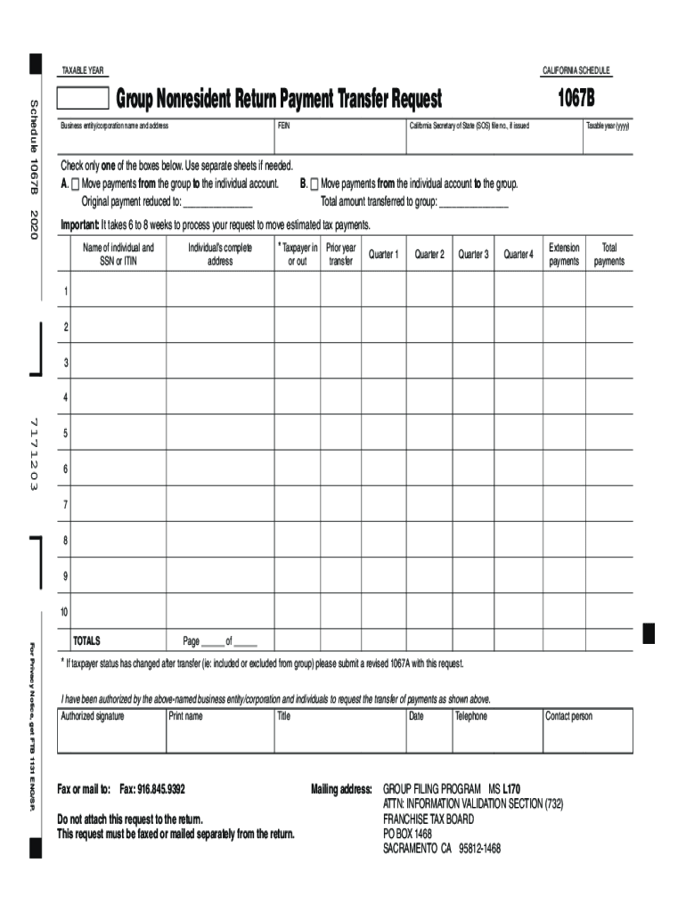  Group Nonresident Return Payment Transfer Request 2020