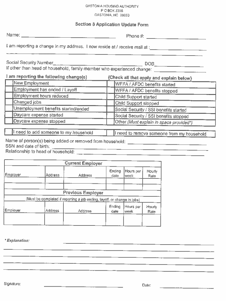 Public Housing Section 8 Application Update Form