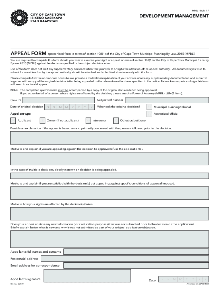 MPBL LUM17 Appeal Form 29012020 Cdr