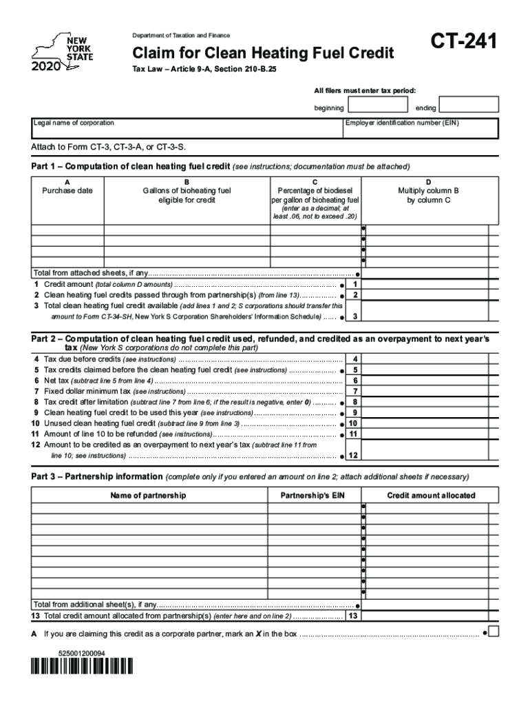 Get and Sign Form CT 241 Claim for Clean Heating Fuel Credit Tax Year 2020