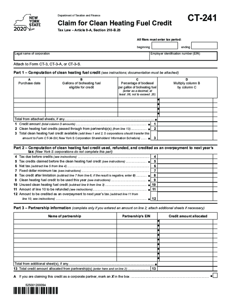  Form CT 241 Claim for Clean Heating Fuel Credit Tax Year 2020