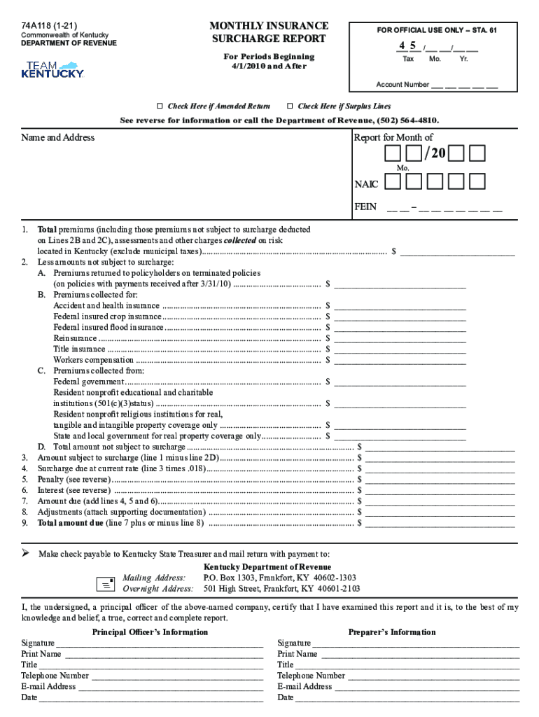  Get the Kentucky Annual Surcharge Report Form 2021