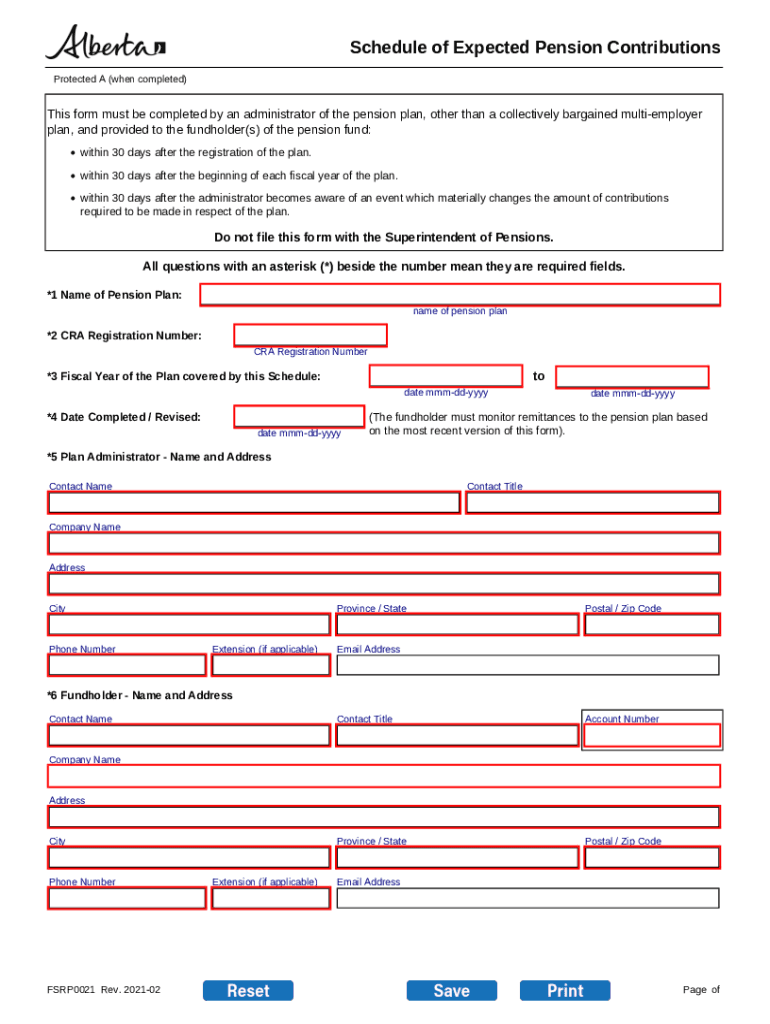  Schedule of Expected Pension Contributions Schedule of Expected Contributions, to Be Filed with the Alberta Superintendent of Pe 2021-2024