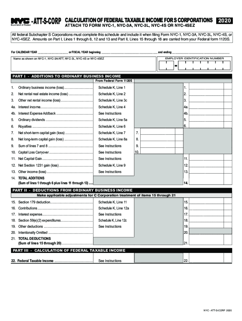  Form NYC DoF ATT S CORP Fill Online, Printable 2020