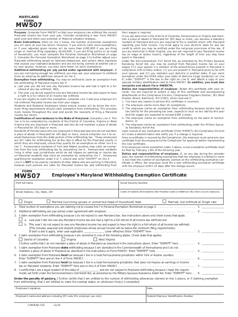  How to Fill Out MW507 Form Single and Married Examples 2020