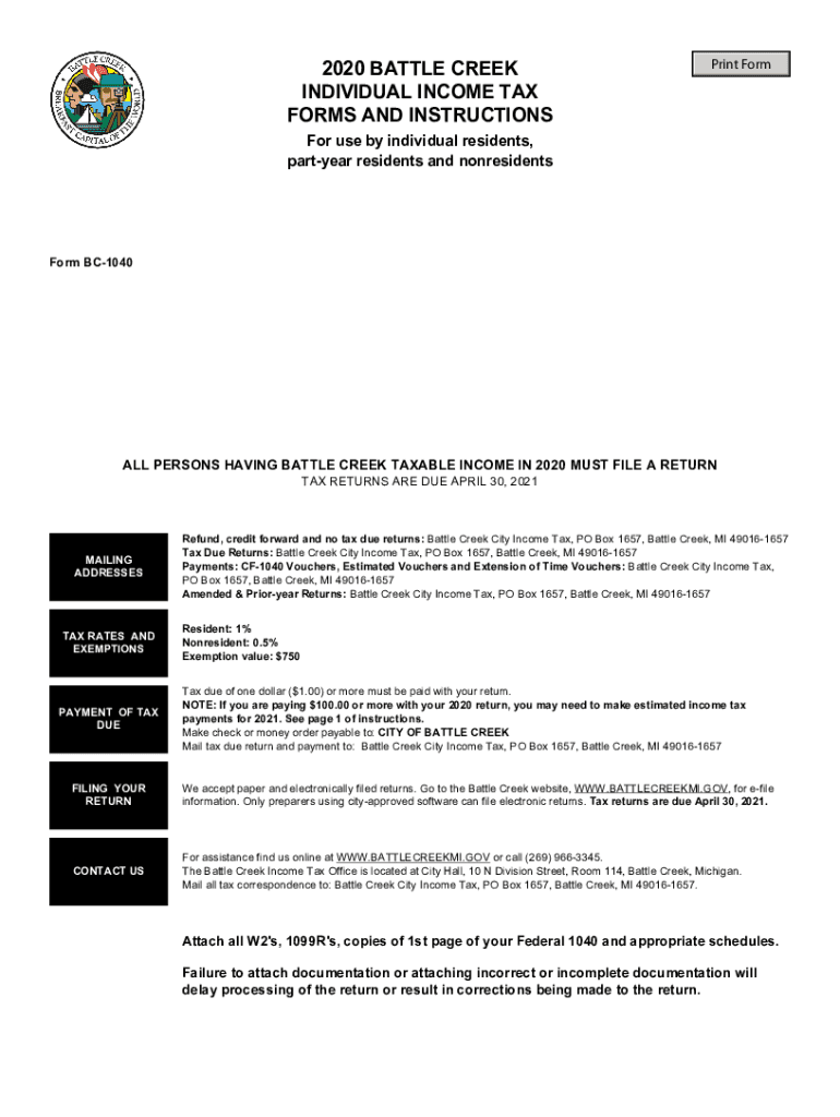  Income Taxes & FormsCity of Benton Harbor 2020